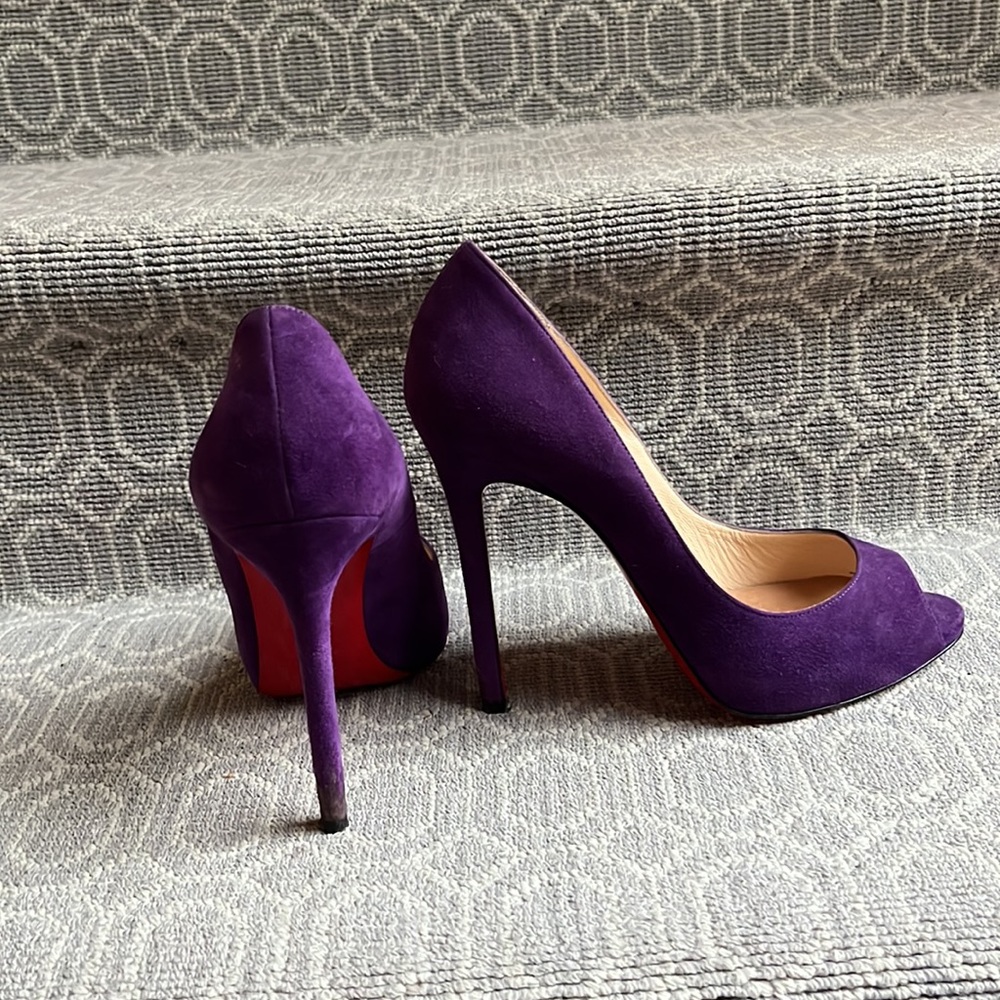 2 DAY⚡️SALE Christian Louboutin Purple Suede Peep-Toe Stiletto Heel Red Sole💜❤️
